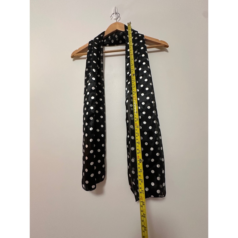 Vintage Style Black White Polka Dot Sheer Striped Neck Scarf - Picture 3 of 4